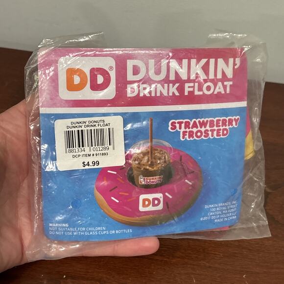 BRAND NEW SEALED RARE 2017 DUNKIN' DONUTS DRINK FLOAT STRAWBERRY FROSTED - PINK - Picture 4 of 4